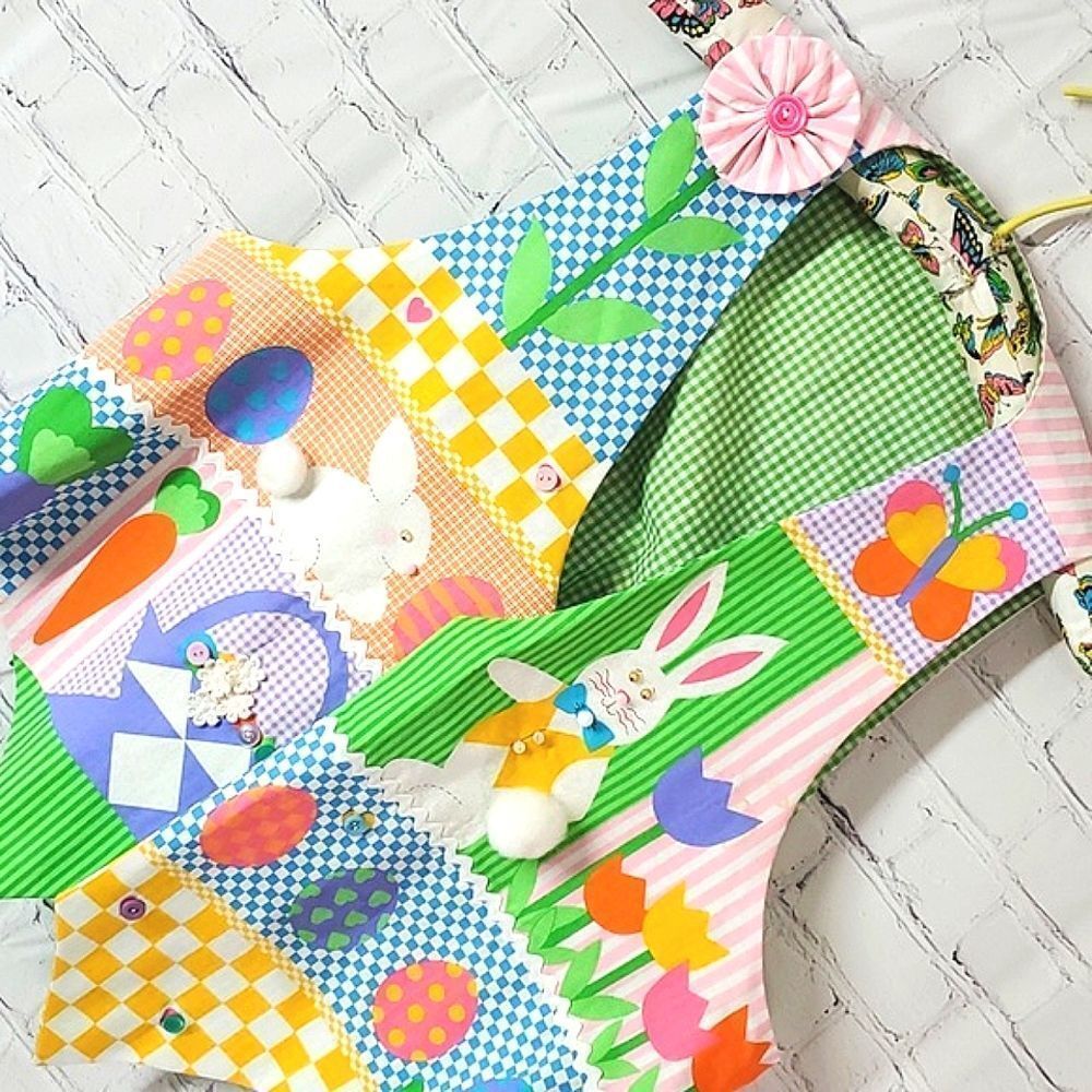 Authentic True Vintage 90s Easter Patchwork Rabbi… - image 4